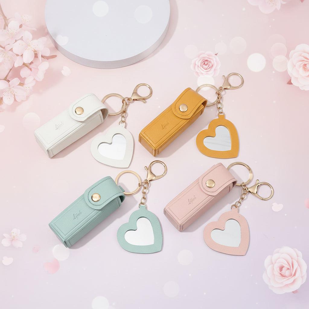 Mini Lipstick Holder Keychain with Heart Mirror