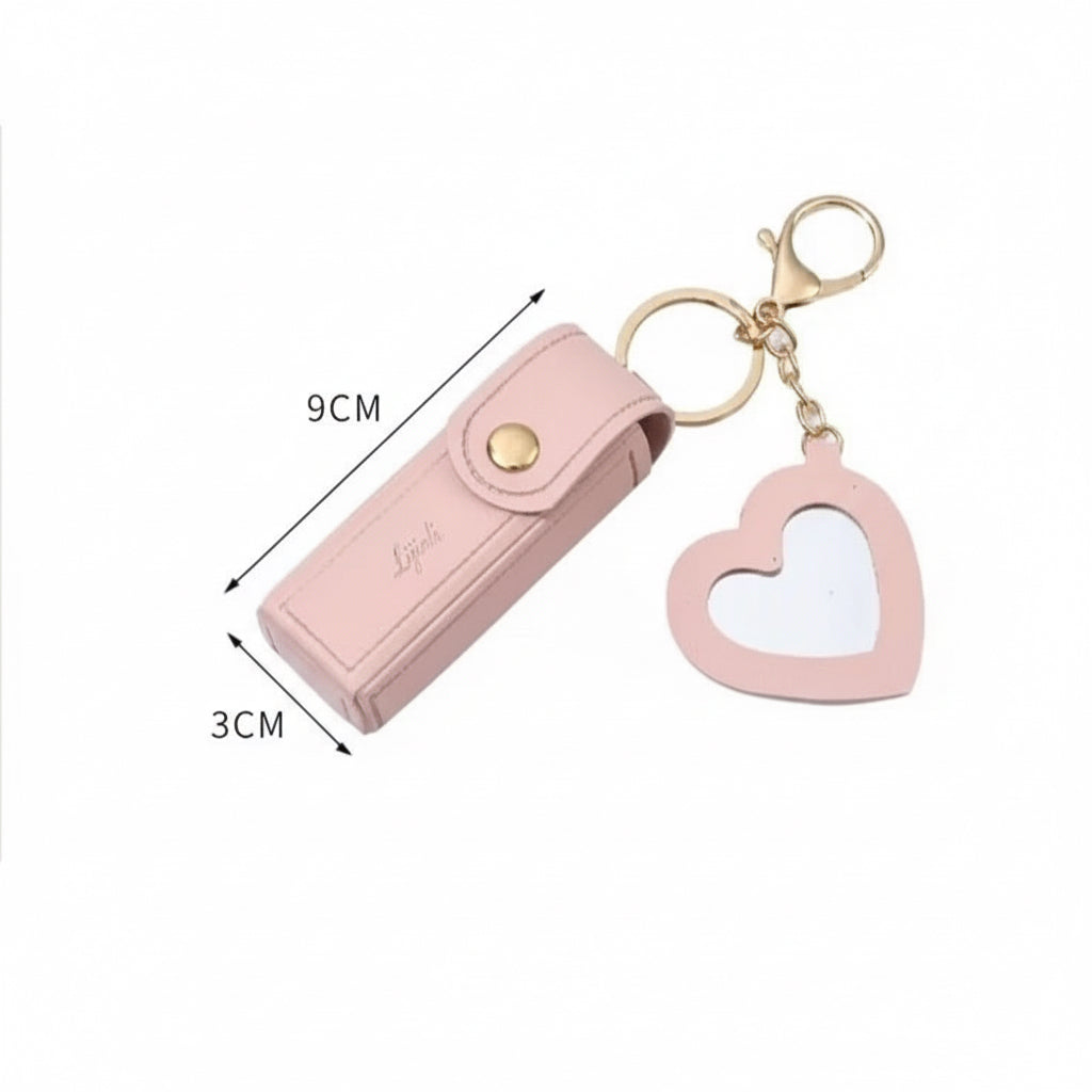 Mini Lipstick Holder Keychain with Heart Mirror