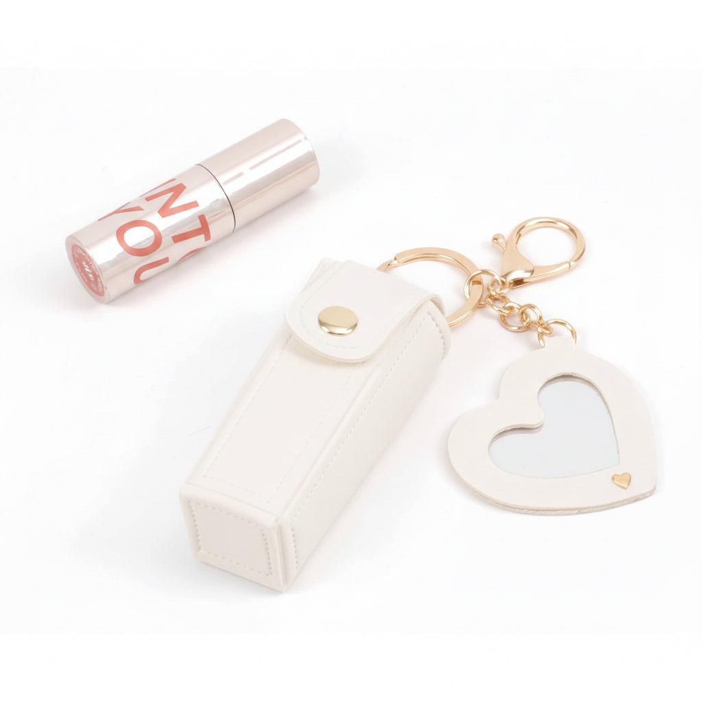 Mini Lipstick Holder Keychain with Heart Mirror