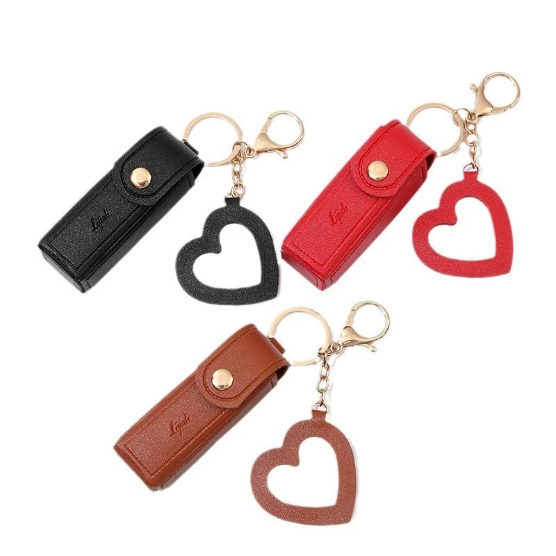 Mini Lipstick Holder Keychain with Heart Mirror