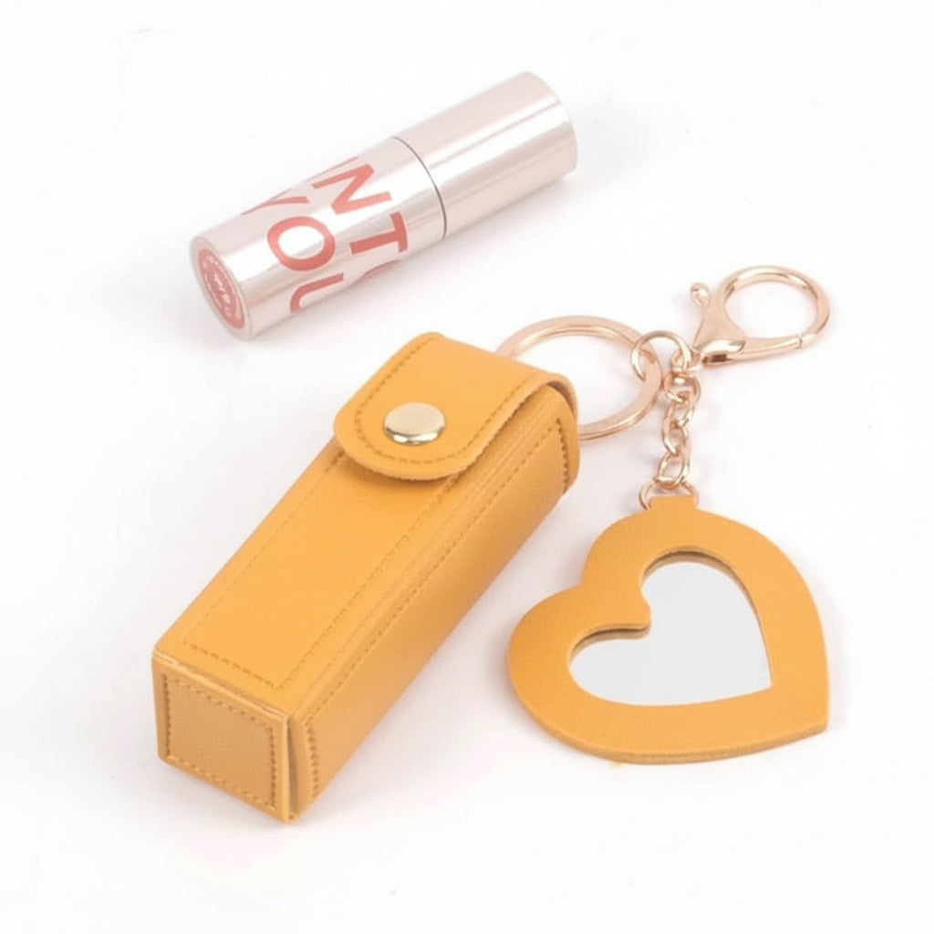 Mini Lipstick Holder Keychain with Heart Mirror