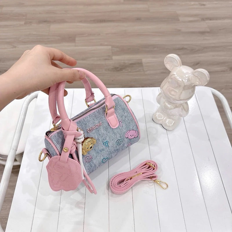 Korean-Style Mini Denim & Leather Bag
