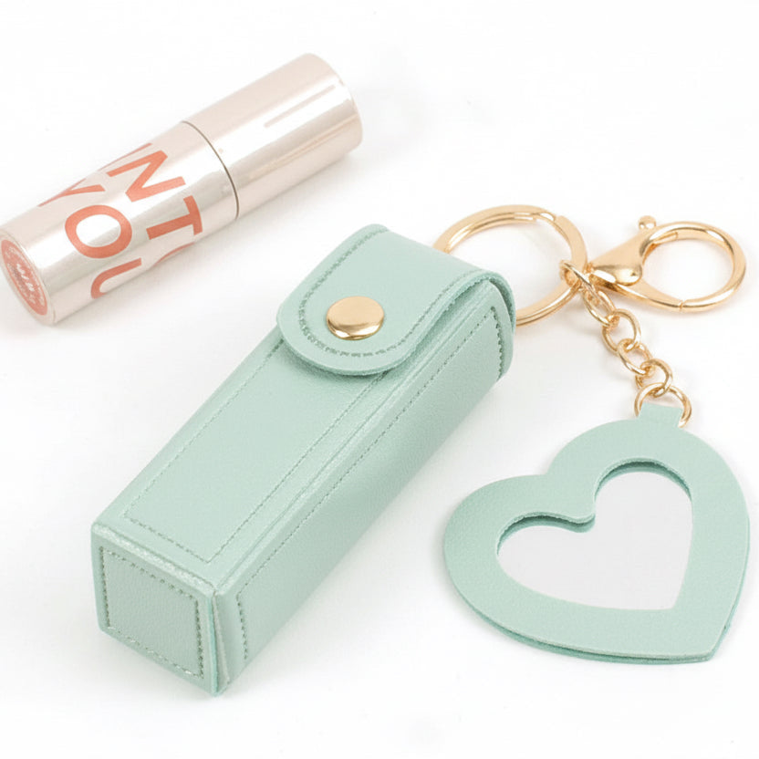 Mini Lipstick Holder Keychain with Heart Mirror
