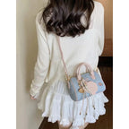 Korean-Style Mini Denim & Leather Bag